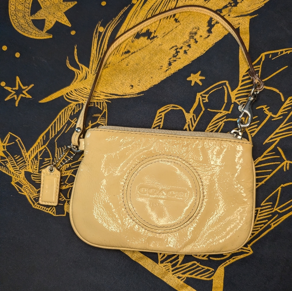 Coach Factory Cream Patent Leather Wristlet